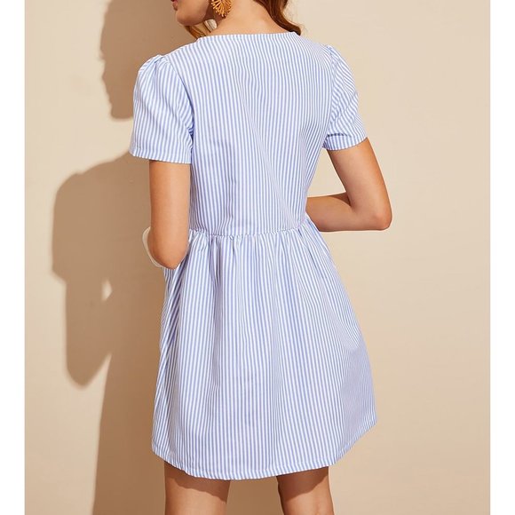 Blue Striped Fit & Flare Button Down Sundress - Picture 2 of 6